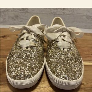 🌸 Women's KATE SPADE x KEDS Gold
GLITTER Satin Ribbon LACE Up 🌸